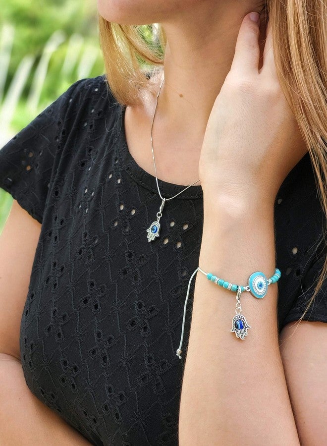 LUCKBOOSTIUM Charm Silver Hamsa Hand Clasp w/Inlayed Black, Blue & White Evil Eye - Sign of Blessing & Luck - Clothing, Bags, Shoes Accessories - Gift for Men & Women (1” x 1.5”, 12 Pack) - Image 5
